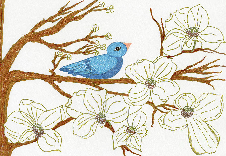 Dogwood Tree and Bird Painting by Norma Appleton