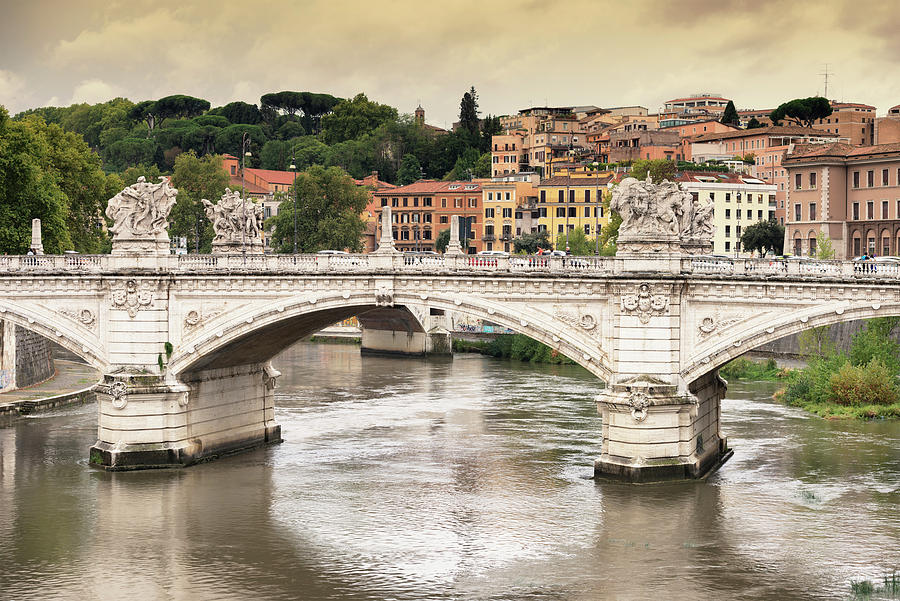 Dolce Vita Rome Collection - City of Bridge at Sunset Photograph by Philippe HUGONNARD