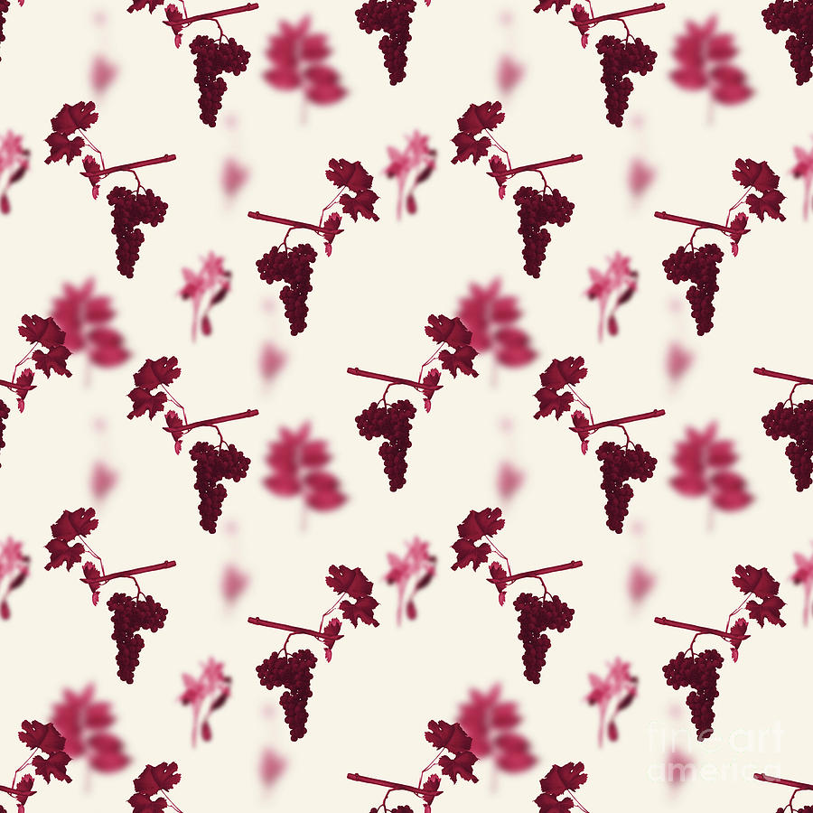 Dolcetto Grapes Botanical Seamless Pattern In Viva Magenta N.1049 Mixed Media