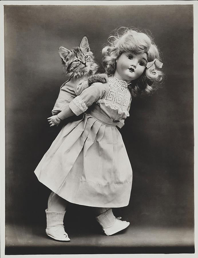 Doll Giving Cat A Piggyback Ride 1914 Photograph by Harry Whittier ...