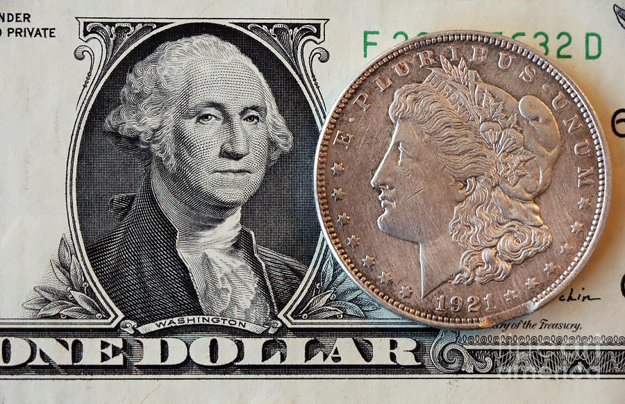Dollar Bill and Silver Dollar  4183 Photograph by Jack Schultz