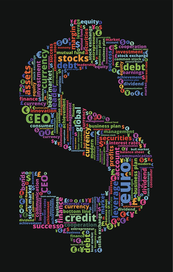 Dollar Sign on Business & Finance Word Cloud Drawing by Bubaone