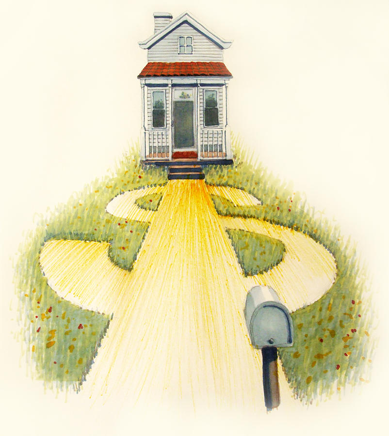 Dollar sign path leading to a house Drawing by Fanatic Studio