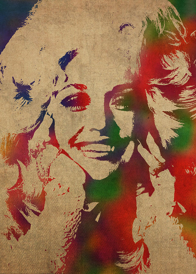 Dolly Parton Mixed Media - Dolly Parton Watercolor Portrait on Distressed Canvas by Design Turnpike