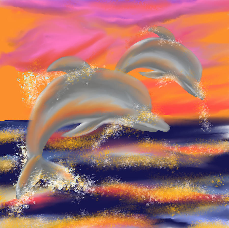 Dolohins and sunset Digital Art by Faa shie