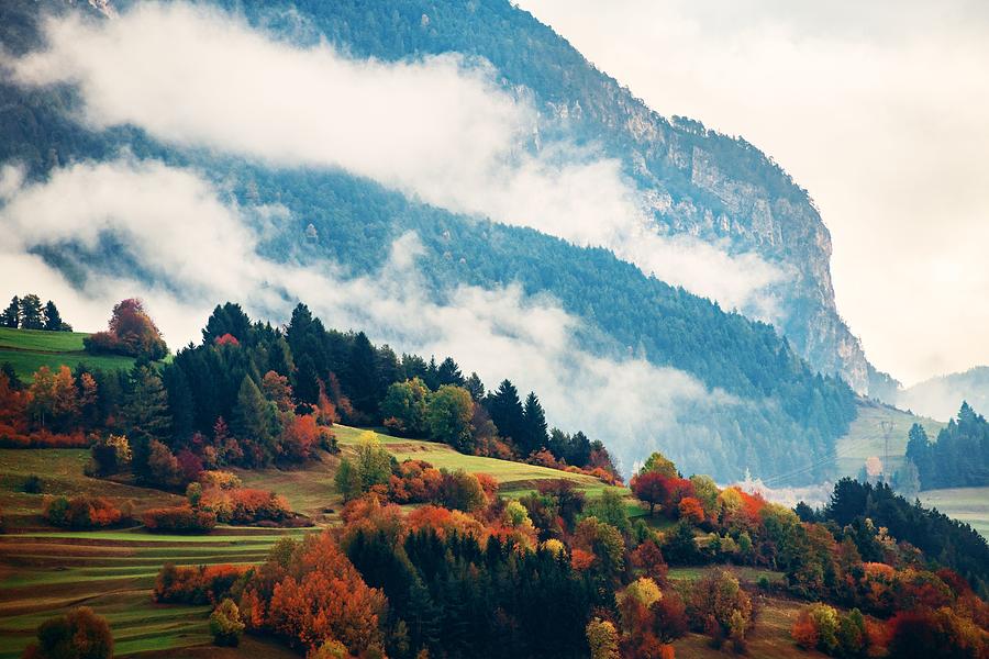 Dolomites fog color foliage house Photograph by Songquan Deng
