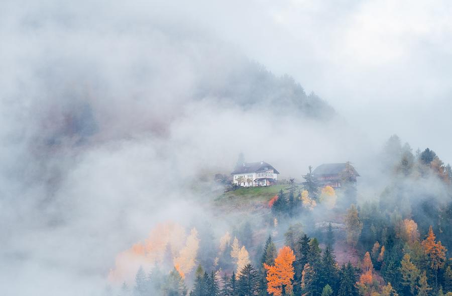 Dolomites fog color foliage Photograph by Songquan Deng