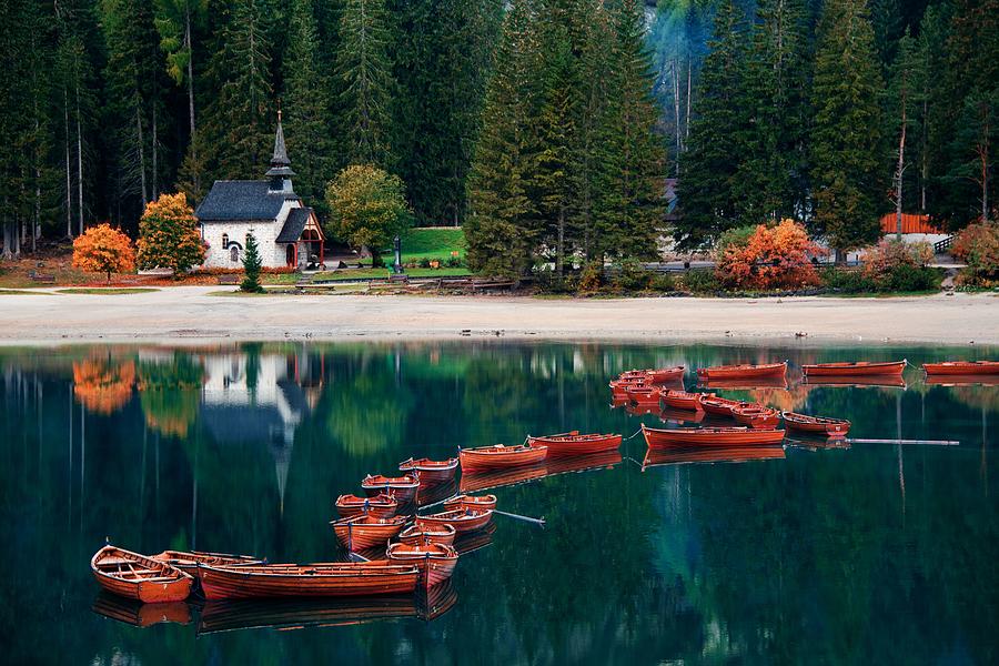 Dolomites lake reflection Photograph by Songquan Deng