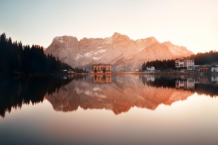 Dolomites sunrise reflection Photograph by Songquan Deng