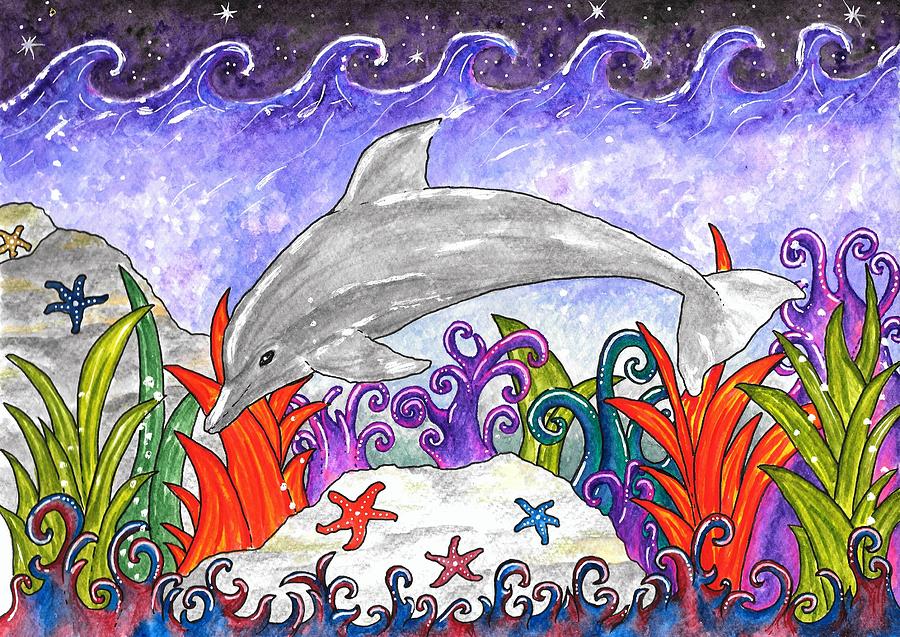 Dolphin and Starfish Painting by Gemma Reece-Holloway