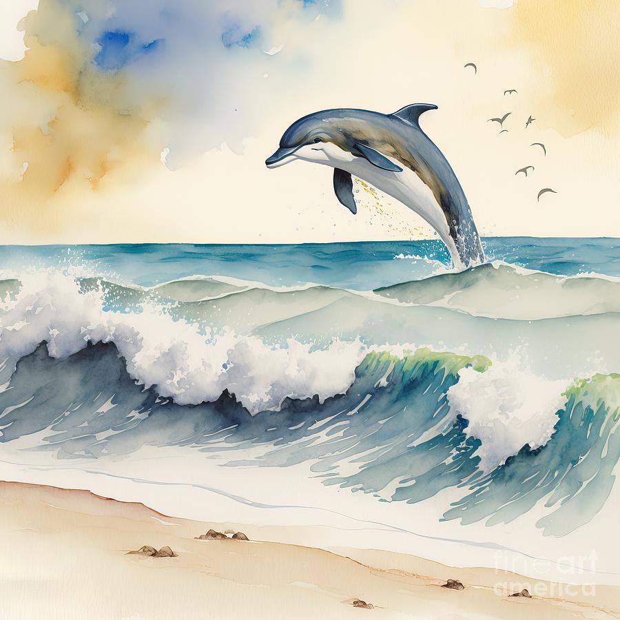 Nature Painting - Dolphin At Beach by N Akkash