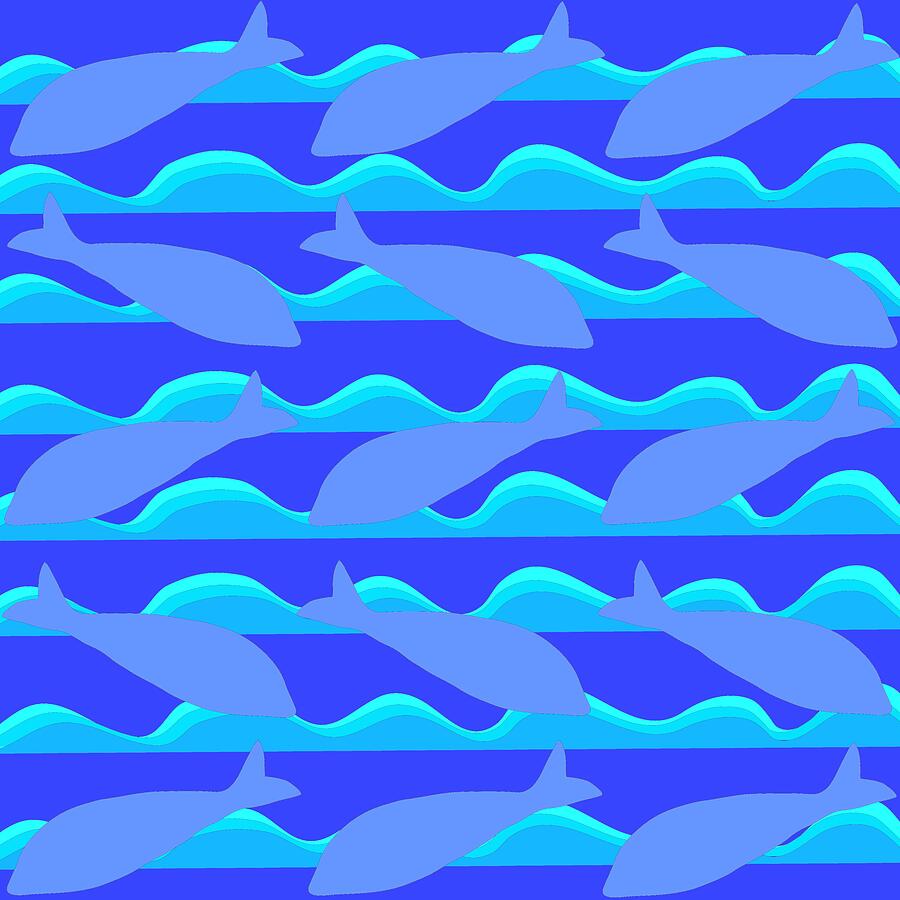 Dolphin Blue Silhouettes Digital Art by Wilma Barnwell Dolphin Blue Silhouettes Digital Art by Wilma Barnwell