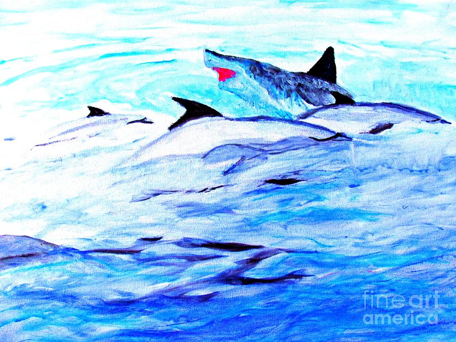 Dolphin Defense Painting by Stanley Morganstein