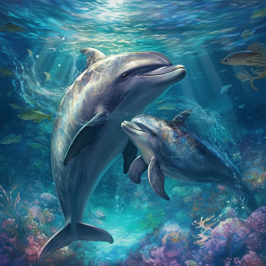 Dolphin family underwater ocean dreamlike Digital Art by Licensed art ...