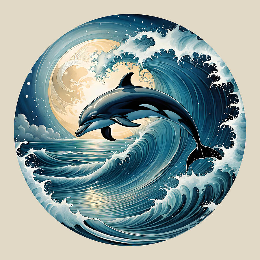Dolphin In The Moonlight Digital Art