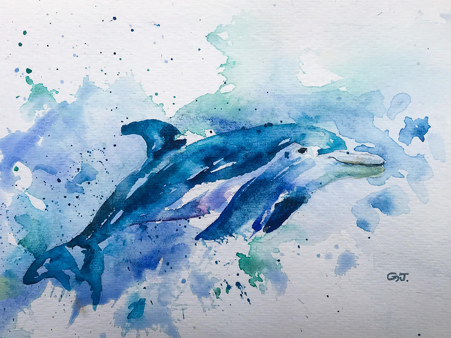 Dolphin in watercolor Painting by George Jacob