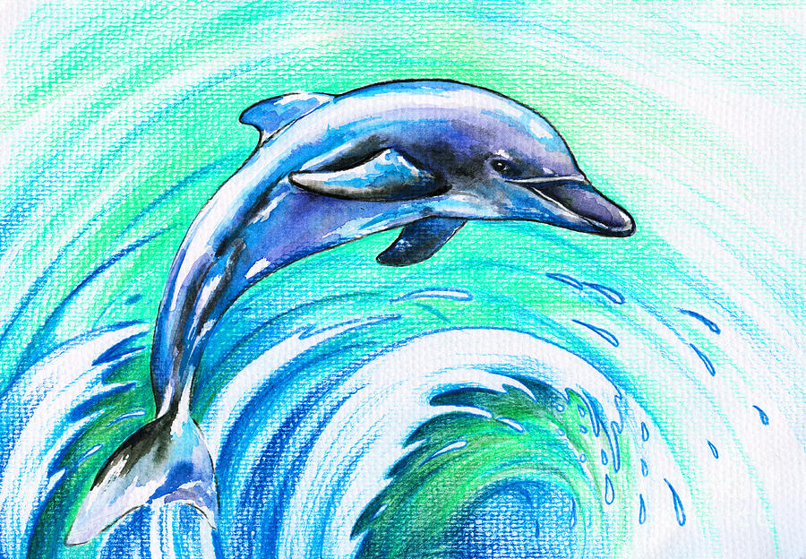 Dolphin Jumping In Ocean - Fantasy Art Drawing By Thomas Jones 