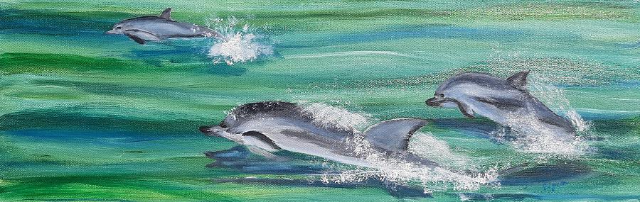 Dolphins at Play Painting by Evi Green