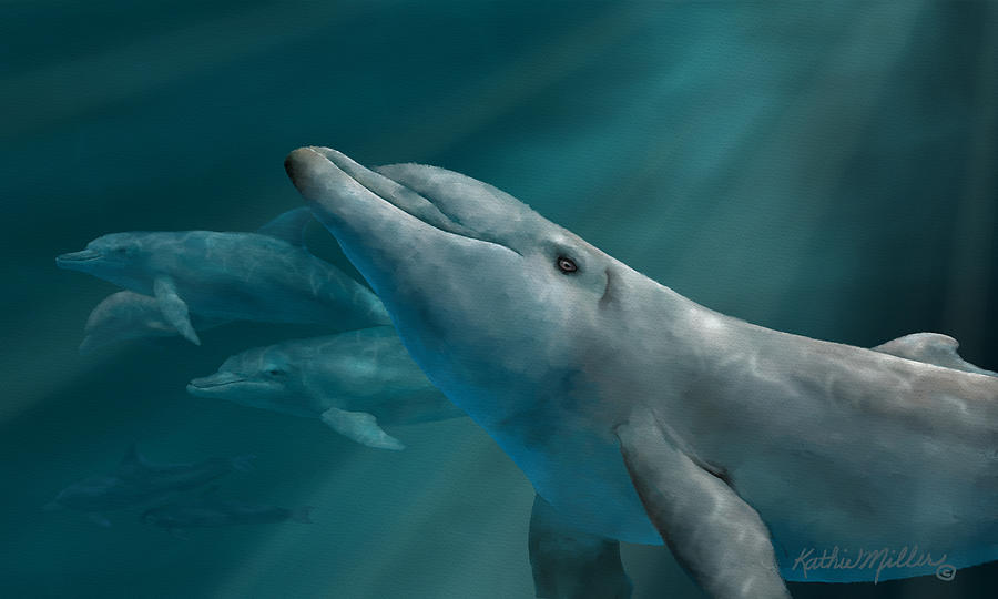 Dolphins Digital Art by Kathie Miller
