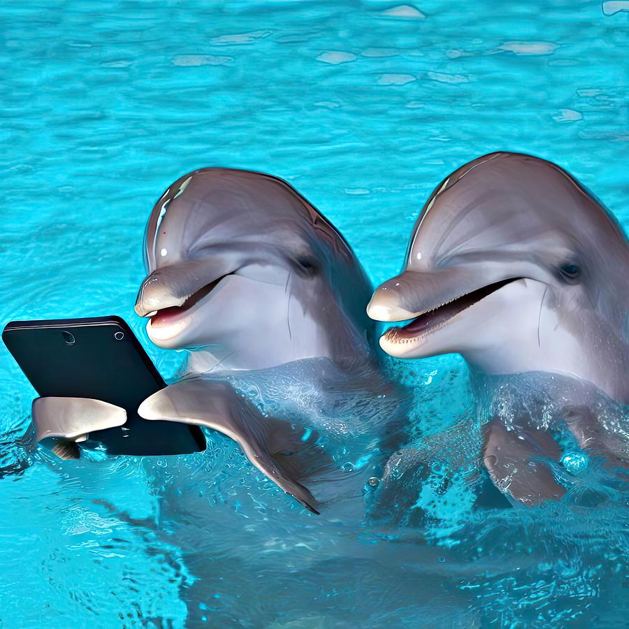 Dolphins on a Smartphone Digital Art by David Manlove