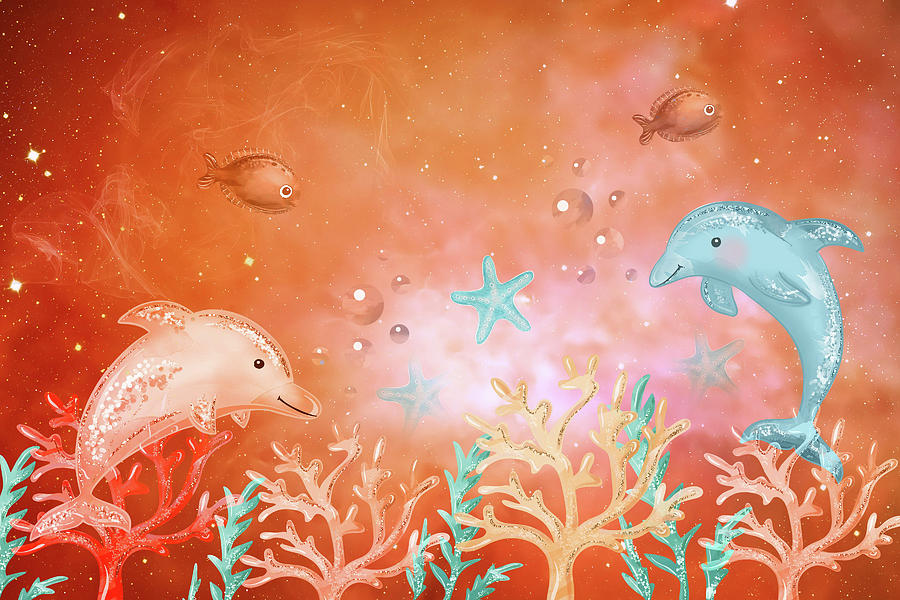 Dolphins On The Magical Coral Reef Digital Art by Johanna Hurmerinta