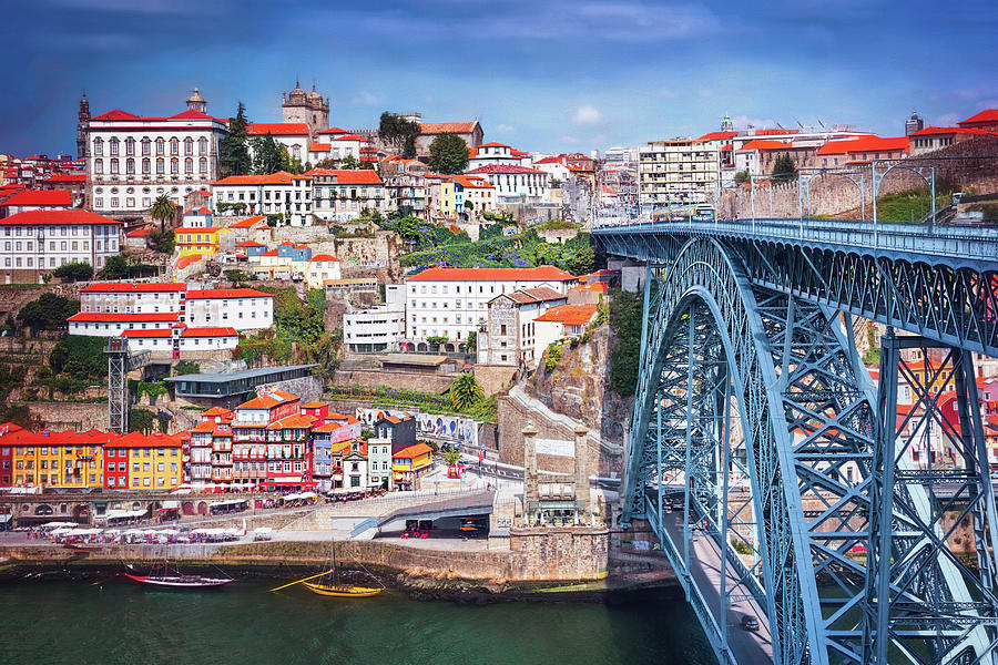 Vintage Photograph - Dom Luis Bridge and The City of Porto Portugal  by Carol Japp