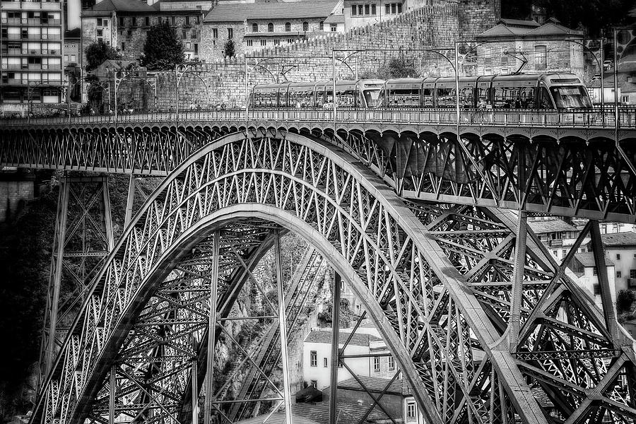 Dom Luis Bridge Porto Black and White  Photograph by Carol Japp