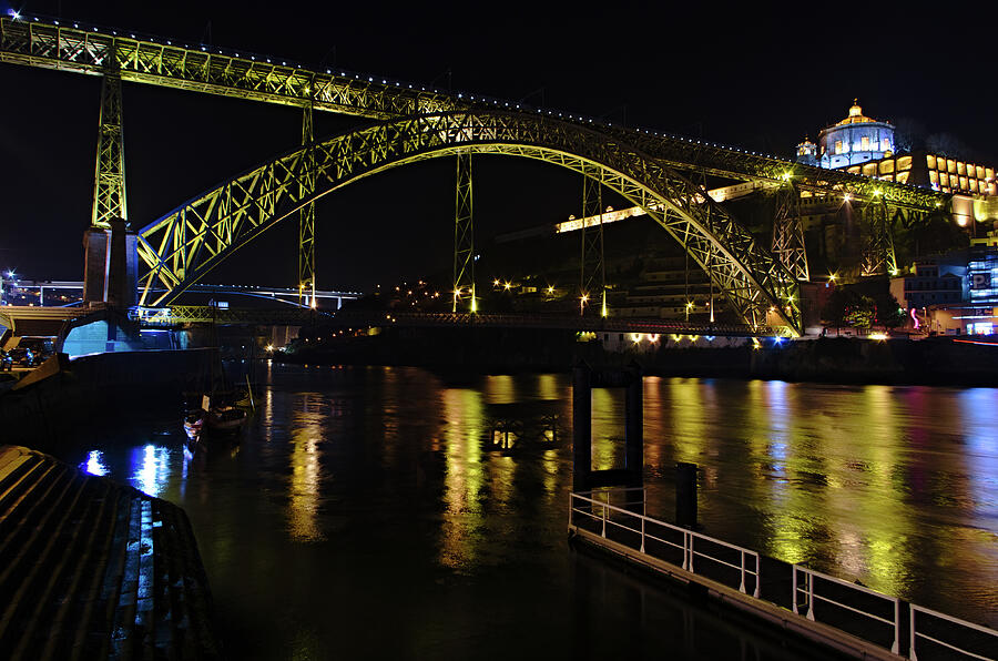Dom Luis I Bridge at Night in Porto Photograph by Angelo DeVal