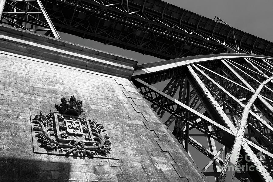 Bridge Photograph - Dom Luis I Bridge detail in monochrome Porto Portugal by James Brunker