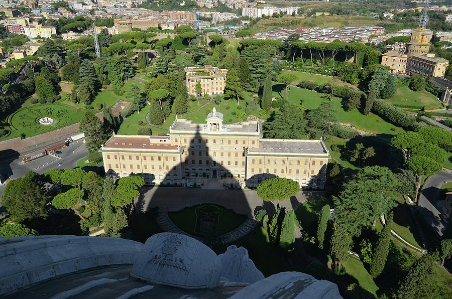Dome of Saint Peter Shadow Over Vatican City Gardens Rome Italy Photograph by Shawn OBrien
