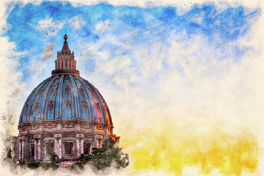 Dome of Saint Peters Basilica at Sunset Digital Art by Luis G Amor - Lugamor