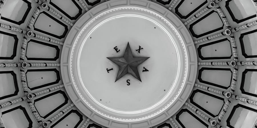 Black And White Photograph - Dome of the Capitol Building - Austin Texas Panorama Monochrome by Gregory Ballos