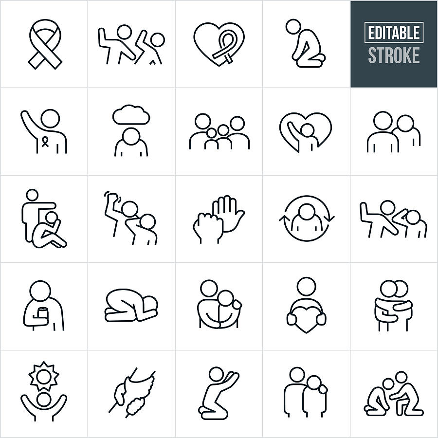 Domestic Violence Thin Line Icons - Editable Stroke Drawing by Appleuzr