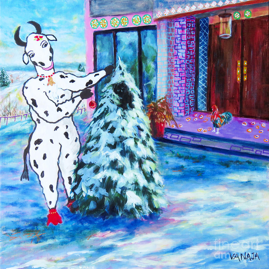 Domesticated Cow-22-Spooky in the Fir Tree Painting by Vanajas Fine-Art