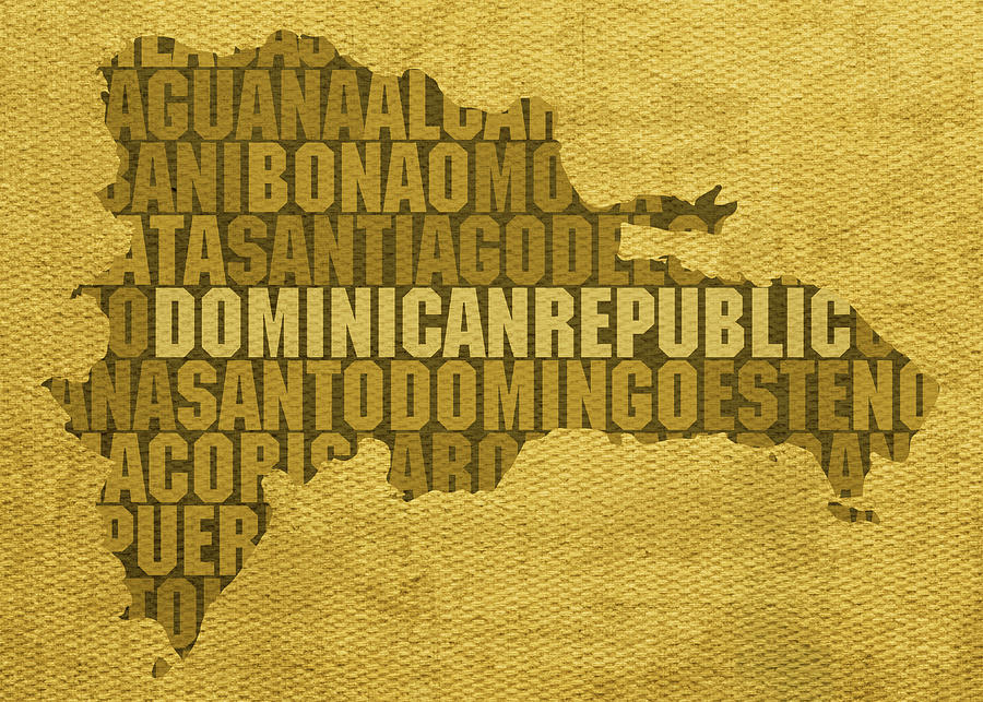 dominican-republic-country-word-map-typography-on-distressed-canvas-mixed-media-by-design