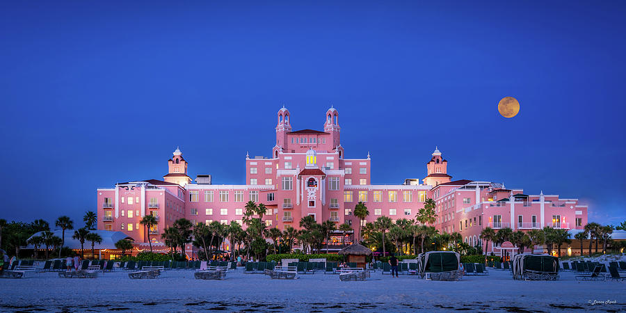 Don CeSar Hotel - Pink Moon Rising over the Pink Palace Photograph by Lance Raab Photography