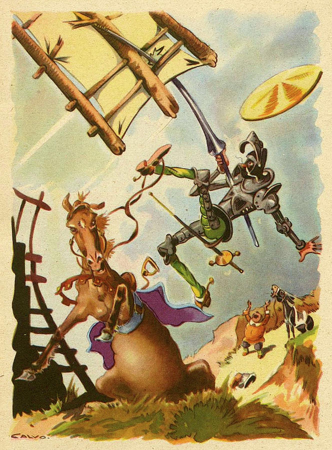 Don Quixote Fighting With Windmills - Vintage Literature Book Plate ...