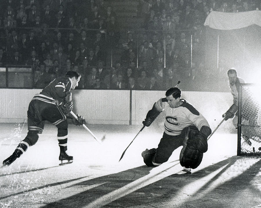 Don Raleigh of the Rangers beats Bill Durnan of the Canadiens Photograph by B Bennett