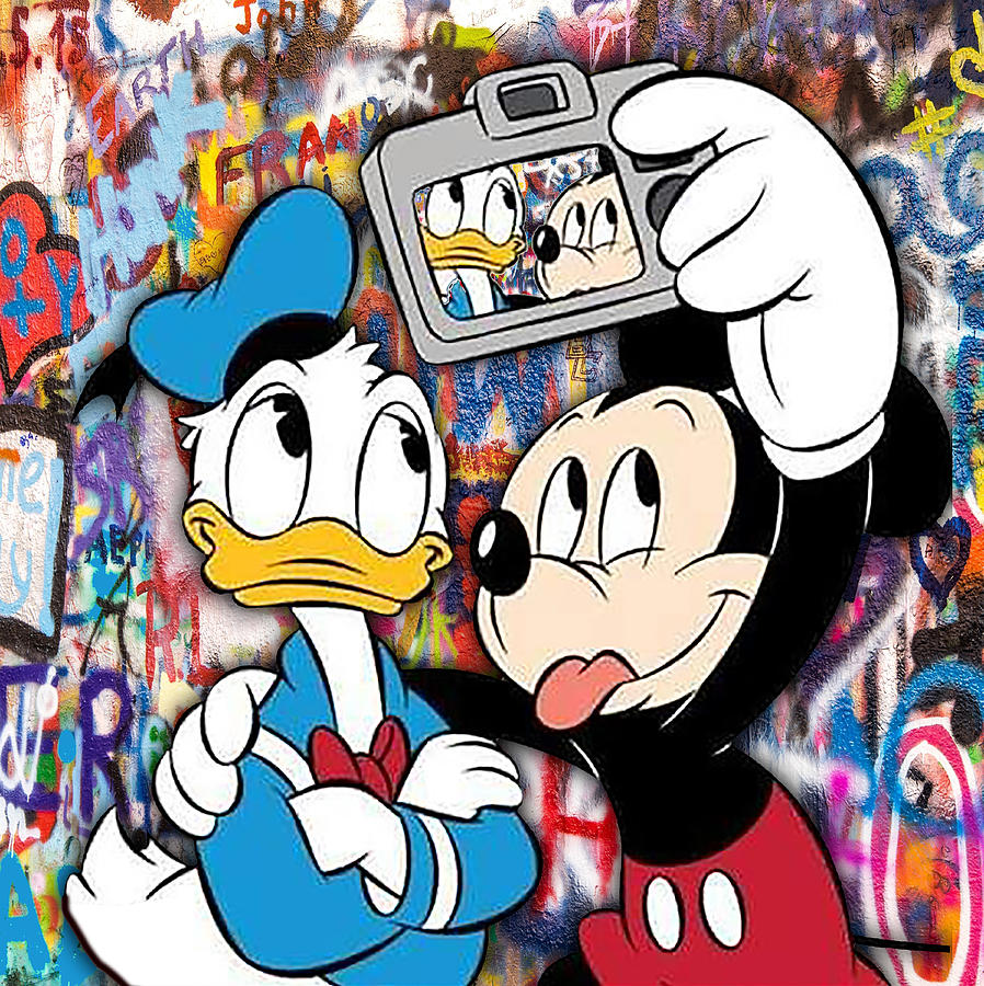Donald Duck And Mickey Mouse Selfie Disney 1 Painting by Tony Rubino