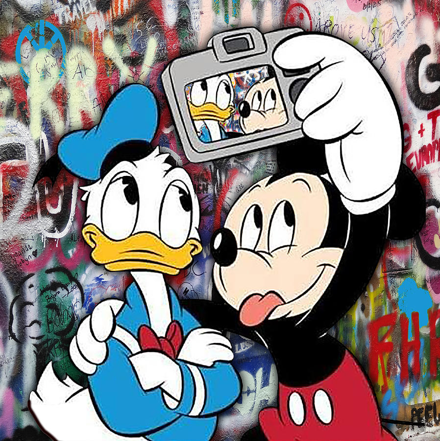 Donald Duck And Mickey Mouse Selfie Disney 2 Painting by Tony Rubino