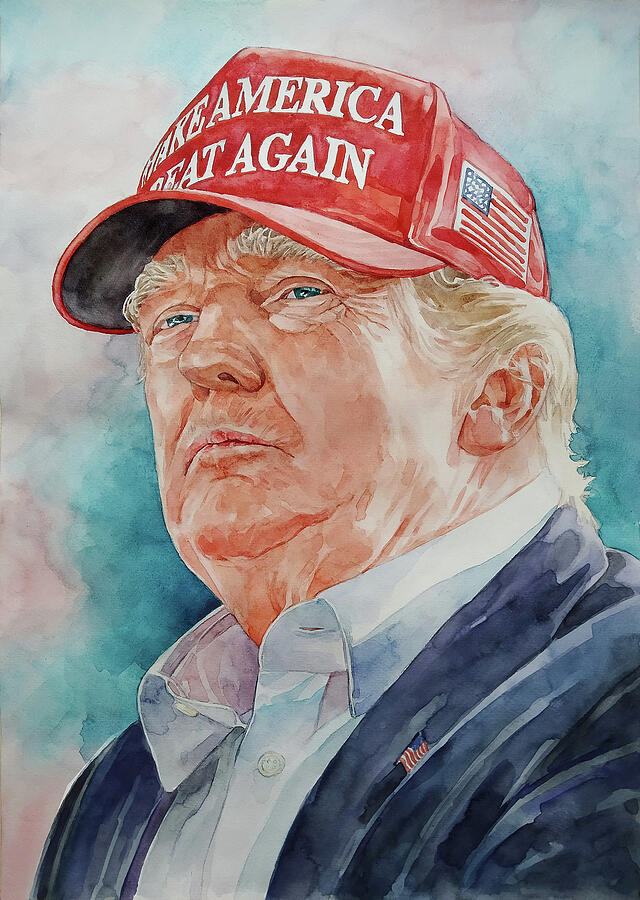 Donald J. Trump Portrait In Maga Hat Painting by We The People Prints Donald J. Trump Portrait In Maga Hat Painting by We The People Prints