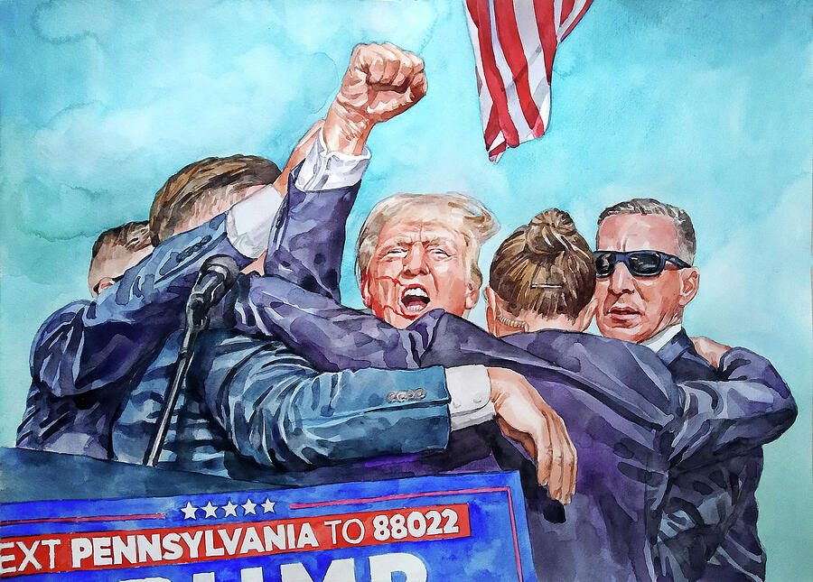 DONALD TRUMP Atempt On His Life II Painting by We The People Prints DONALD TRUMP Atempt On His Life II Painting by We The People Prints