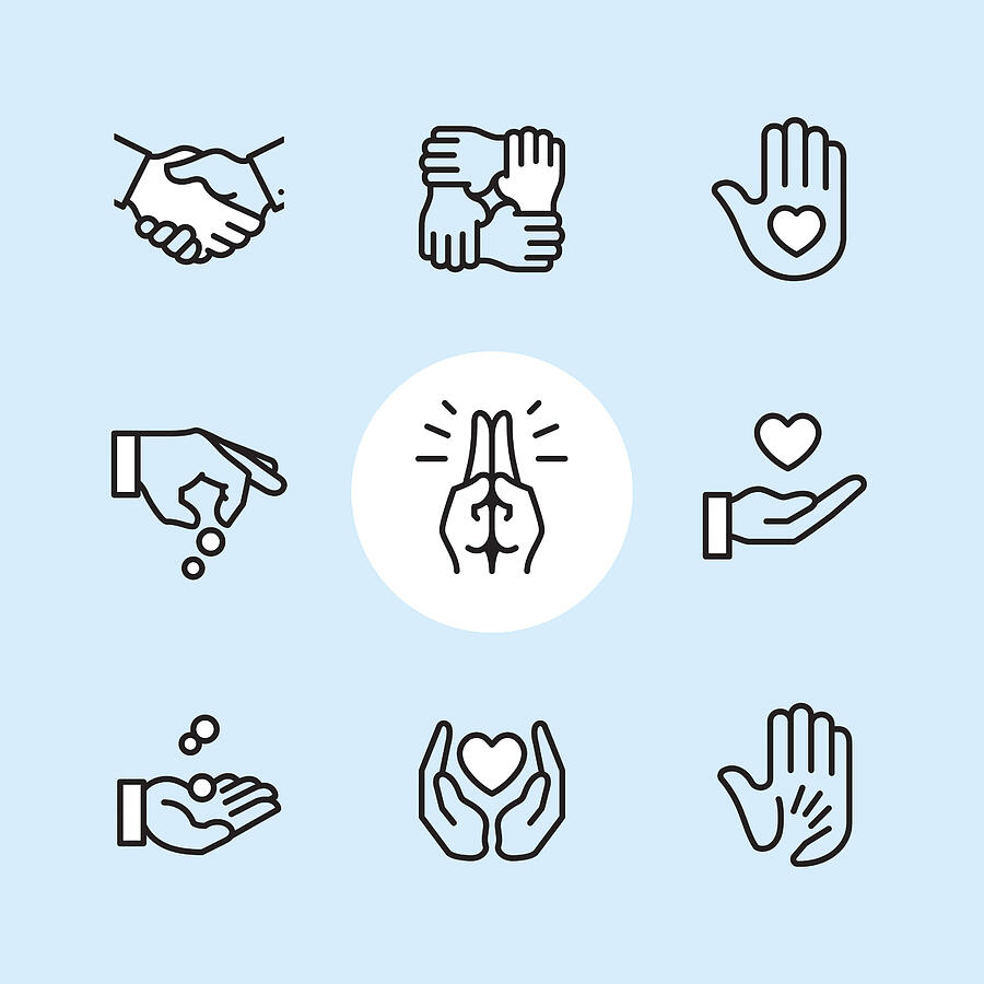 Donation Gesture - outline icon set Drawing by Lushik