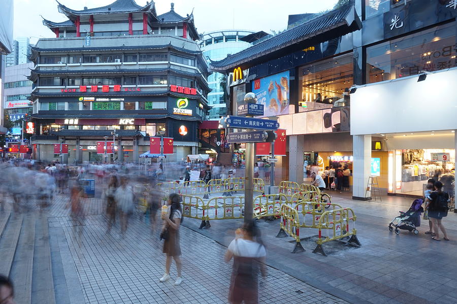 Dongmen Shopping and Long Exposure at Dusk, Shenzhen, China Photograph by Sebastiaan Kroes