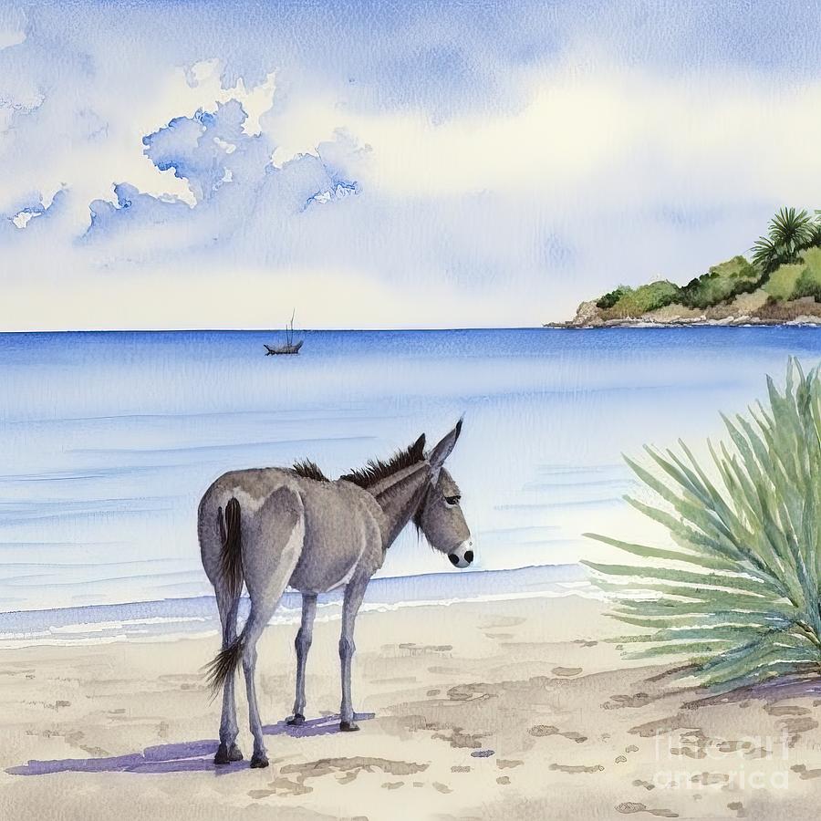 Nature Painting - Donkey At Beach by N Akkash
