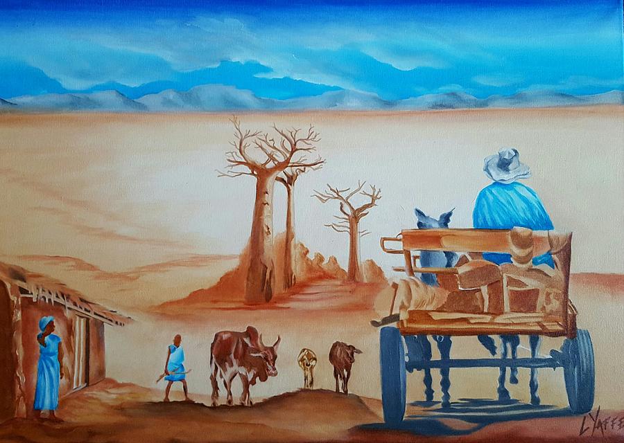 Donkey Cart with Boabab Tree Painting by Loraine Yaffe