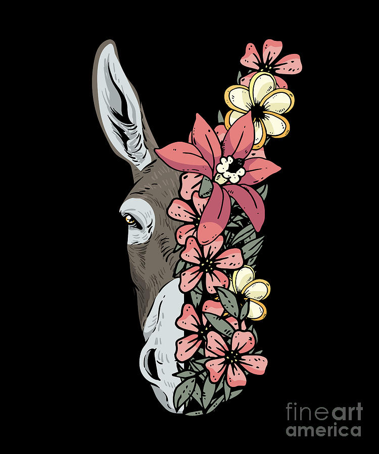 Animal Lover Digital Art - Donkey Face With Flowers by Joyce W