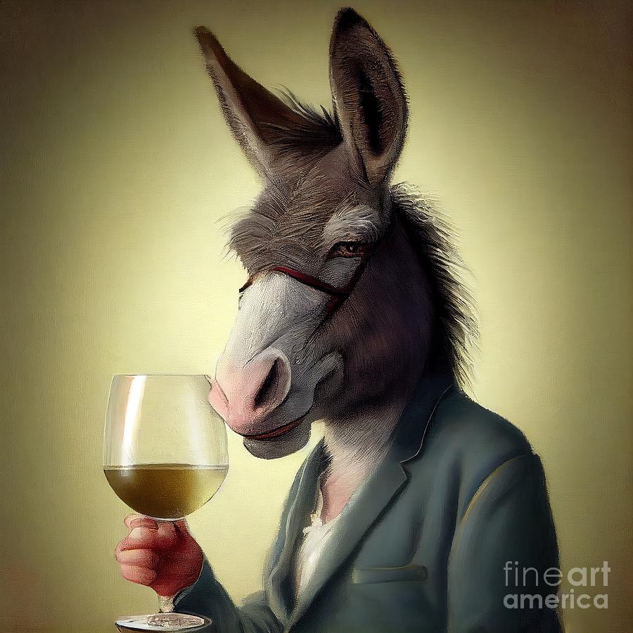 Nature Painting - Donkey Having Drink by N Akkash