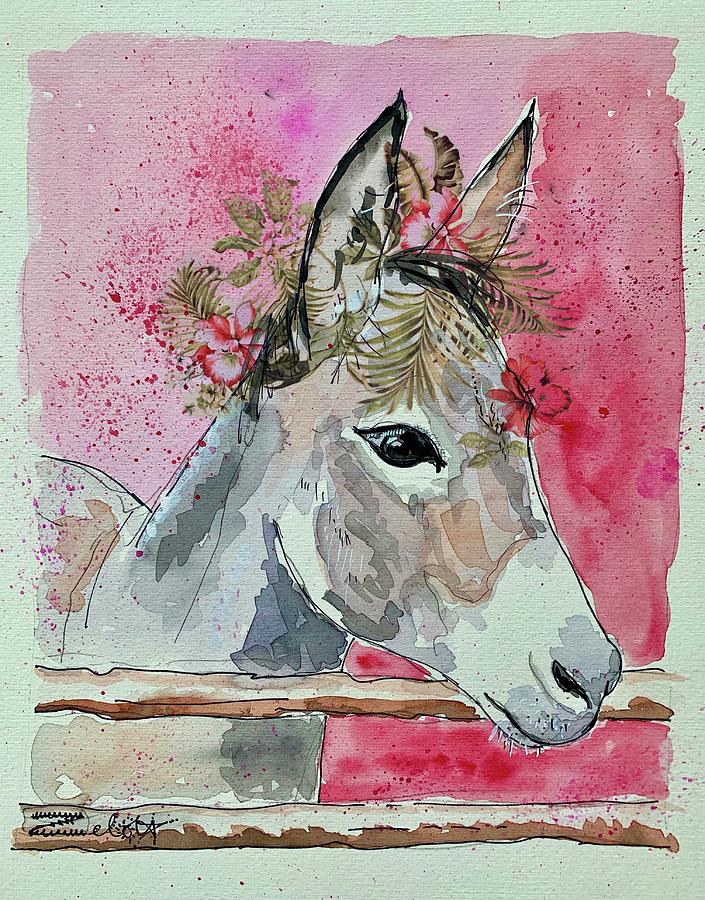 Donkey with Flowers  Painting by Zelda Tessadori