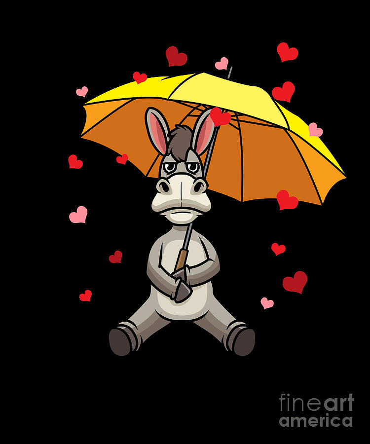 Animal Lover Digital Art - Donkey With Umbrella And Hearts by Joyce W